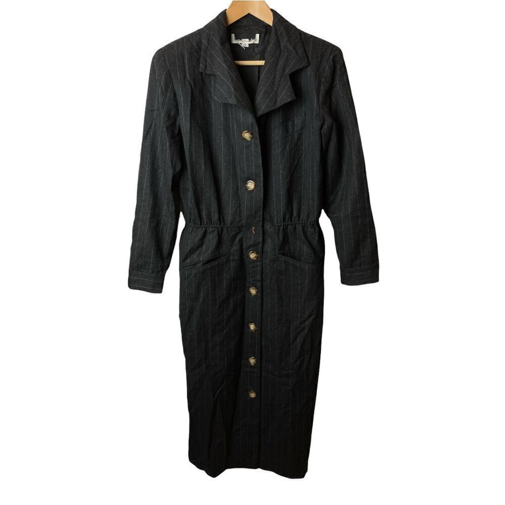 Vintage 80's Ray Midi Pinstripe Long Sleeve Dress Women's Size 14